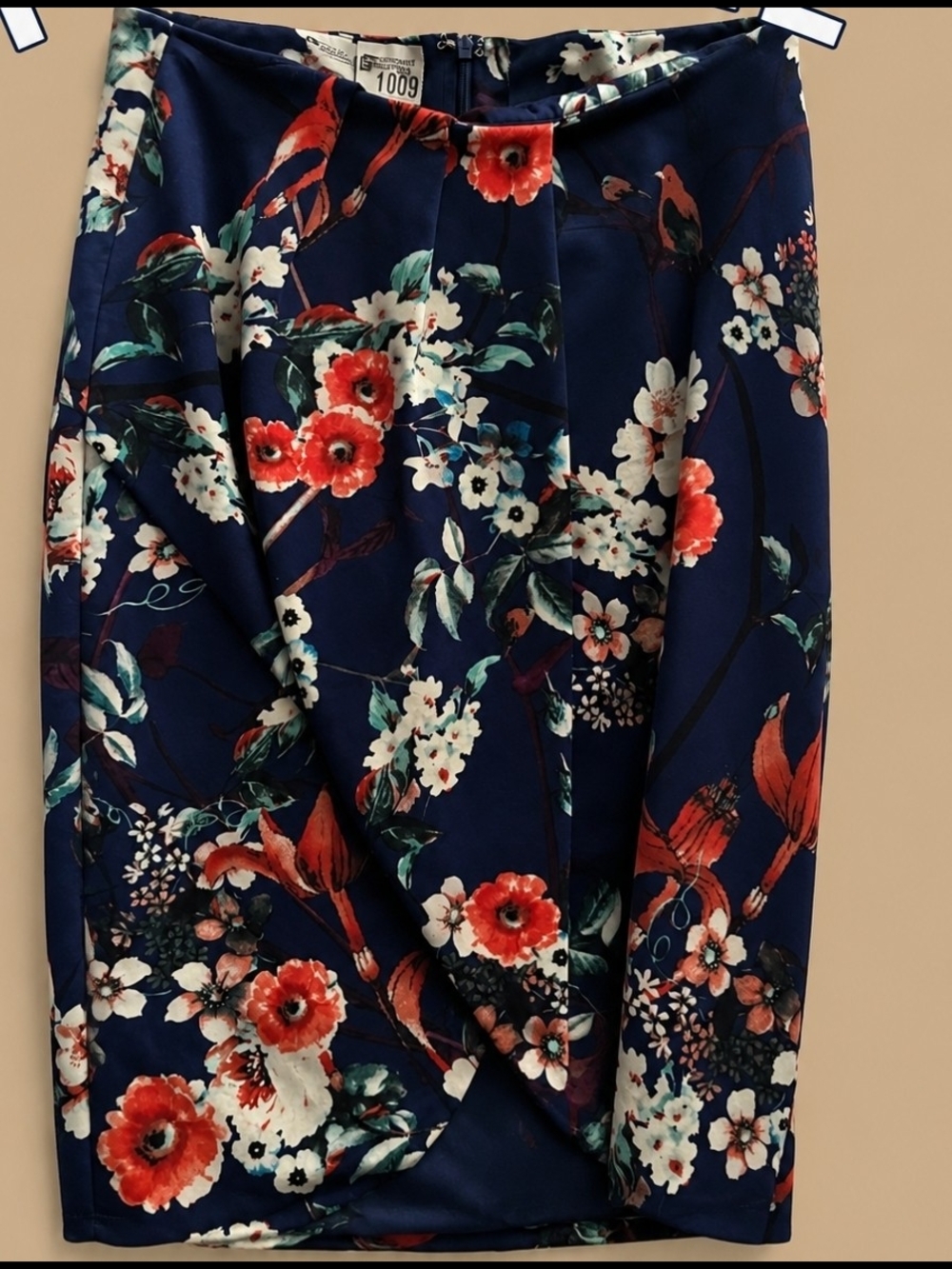 Colbat Blue Floral Wrap Skirt with Red & White Blooms